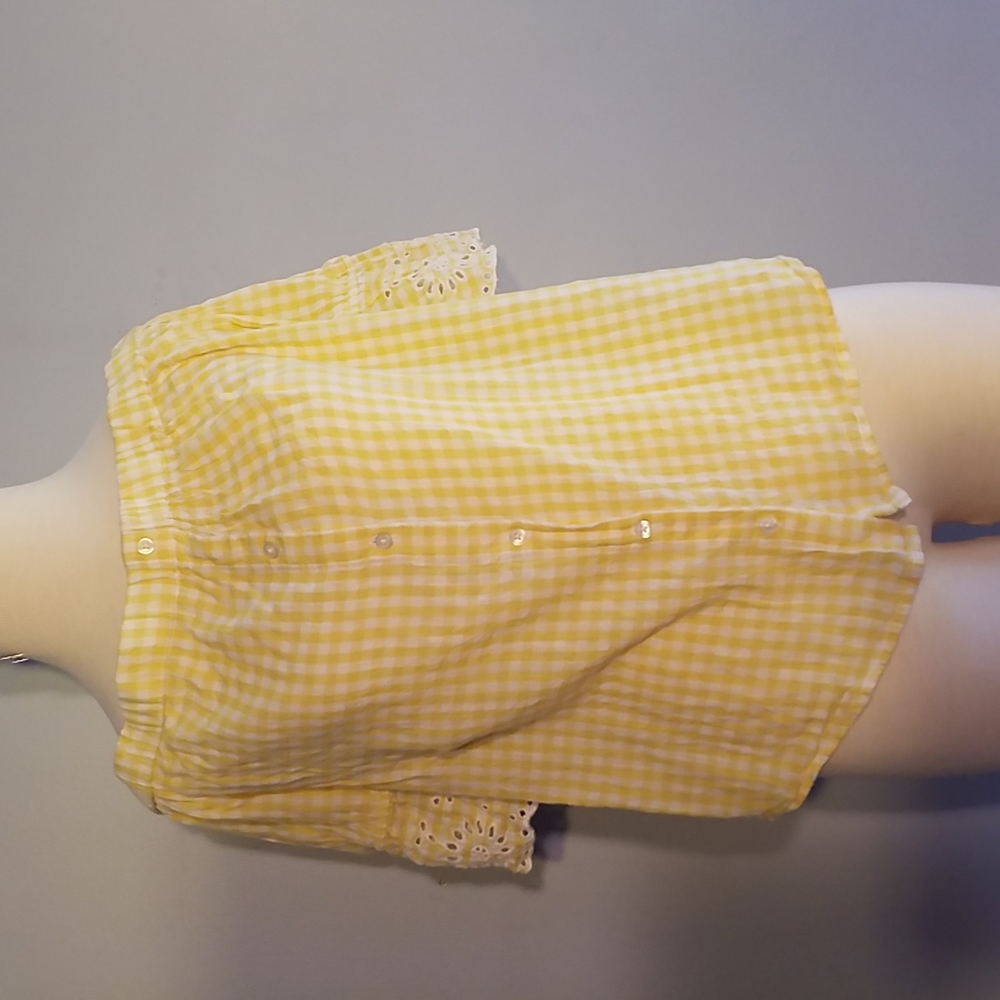 3/$25 OLD NAVY XS Gingham YELLOW CHECK Button Front EYELET SLEEVE